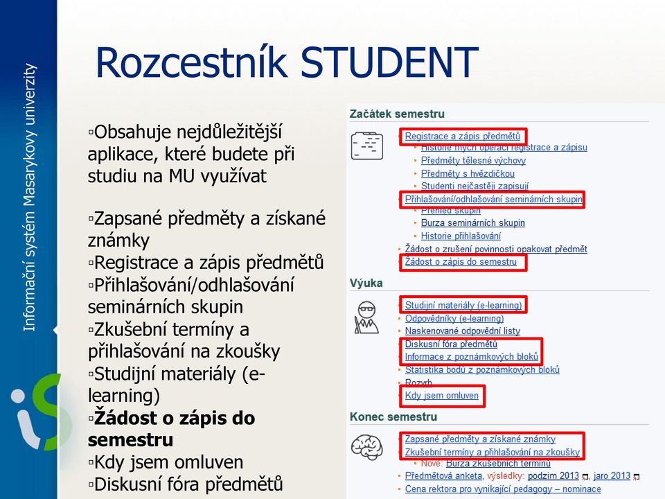 Přihlašování/odhlašování seminárních skupin Zkušební termíny a přihlašování na