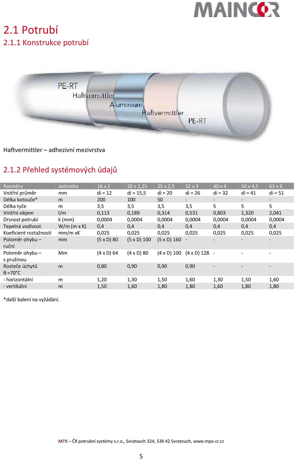 potrubí k (mm) 0,0004 0,0004 0,0004 0,0004 0,0004 0,0004 0,0004 Tepelná vodivost W/m (m x K) 0,4 0,4 0,4 0,4 0,4 0,4 0,4 Koeficient roztažnosti mm/m xk 0,025 0,025 0,025 0,025 0,025 0,025 0,025