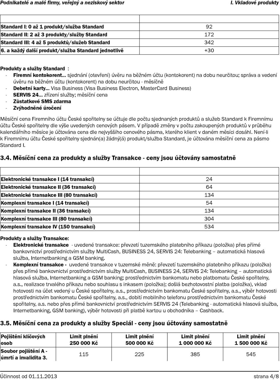 .. sjednání (otevření) úvěru na běžném účtu (kontokorent) na dobu neurčitou; správa a vedení úvěru na běžném účtu (kontokorent) na dobu neurčitou měsíčně Debetní karty.