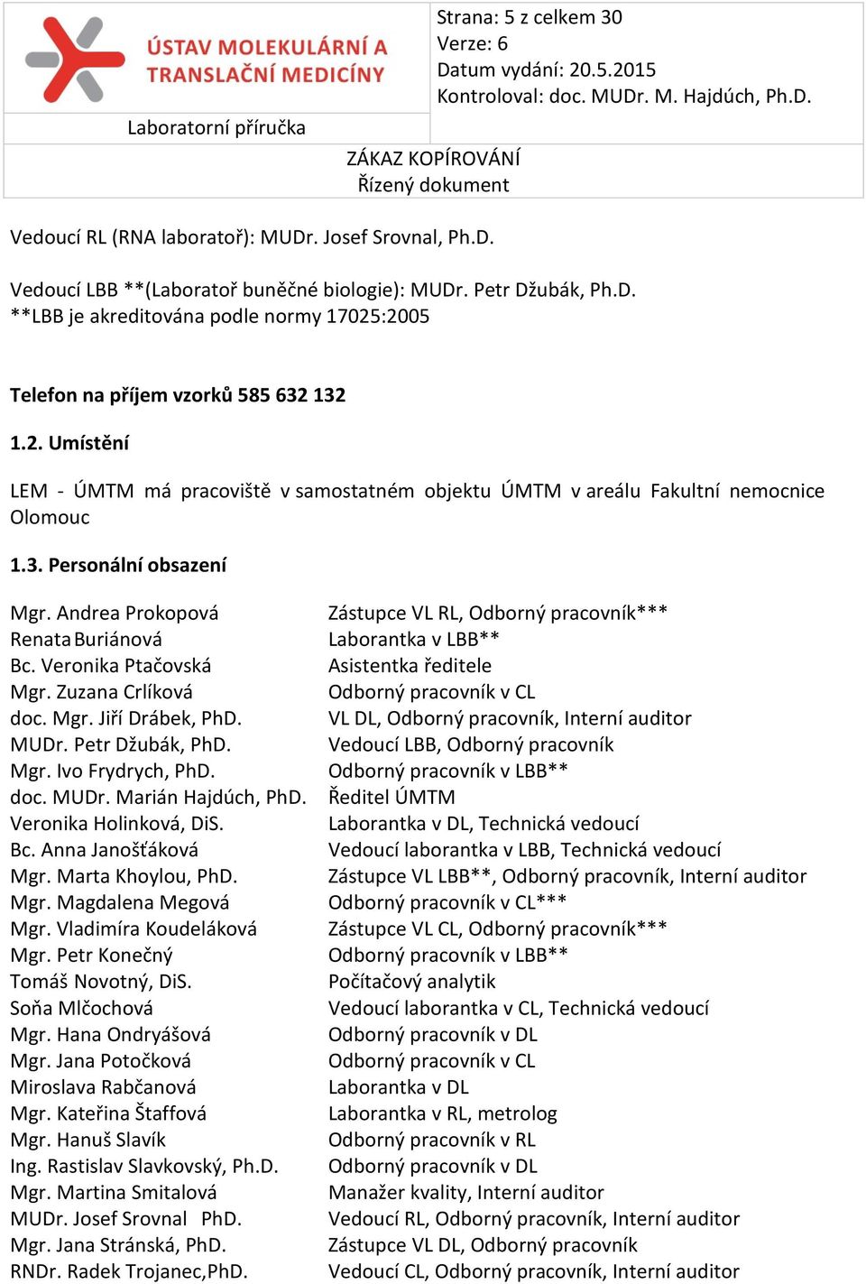 Zuzana Crlíková doc. Mgr. Jiří Drábek, PhD. MUDr. Petr Džubák, PhD. Mgr. Ivo Frydrych, PhD. doc. MUDr. Marián Hajdúch, PhD. Veronika Holinková, DiS. Bc. Anna Janošťáková Mgr. Marta Khoylou, PhD. Mgr. Magdalena Megová Mgr.