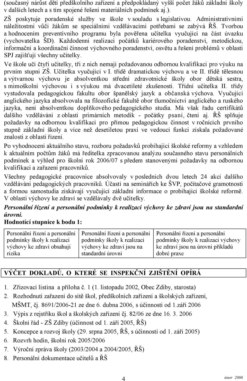 Tvorbou a hodnocením preventivního programu byla pověřena učitelka vyučující na část úvazku (vychovatelka ŠD).