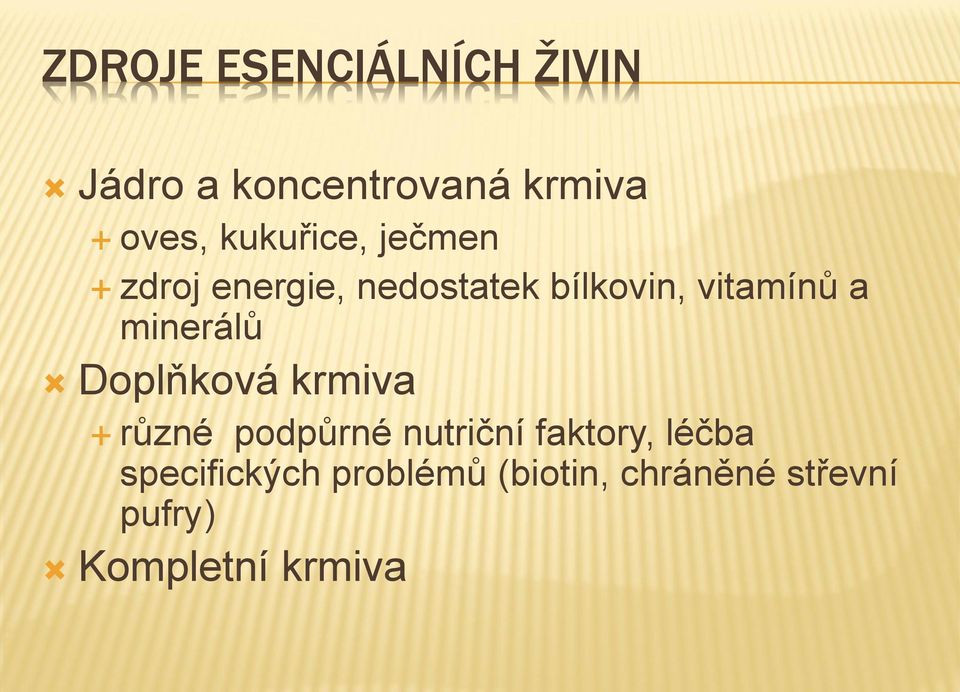 minerálů Doplňková krmiva různé podpůrné nutriční faktory, léčba