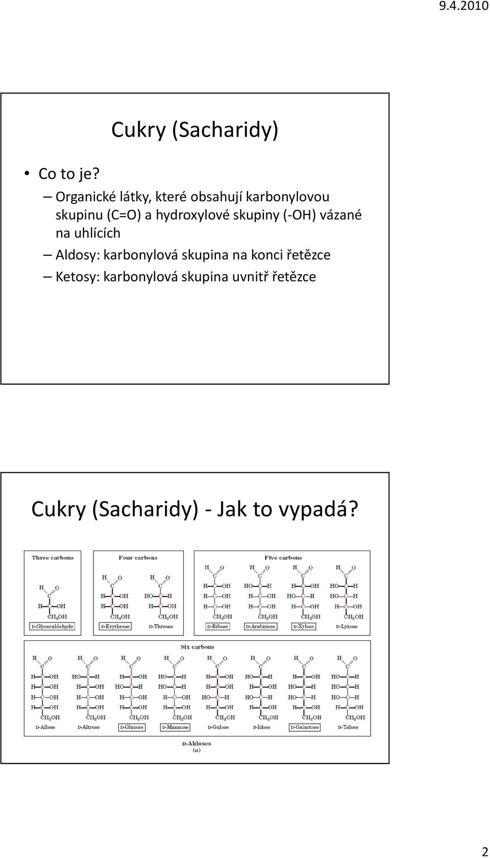 skupinu (C=O) a hydroxylové skupiny (-OH) vázané na uhlících