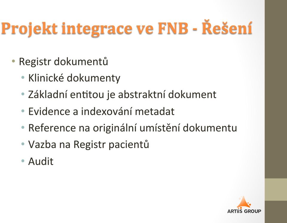 dokument Evidence a indexování metadat Reference na