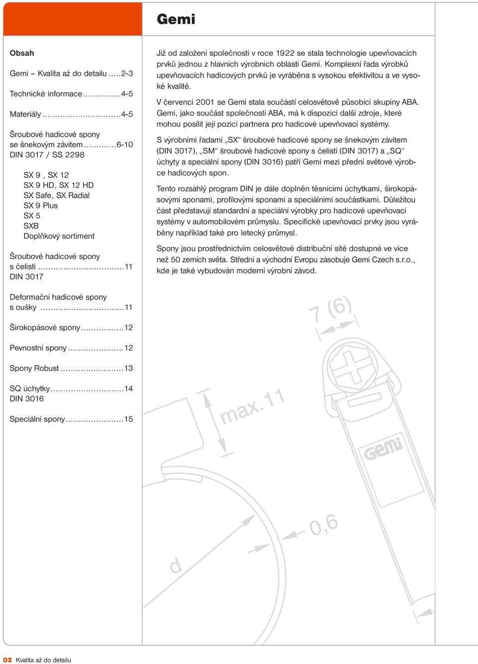 ..11 DIN 3017 Již od založení společnosti v roce 1922 se stala technologie upevňovacích prvků jednou z hlavních výrobních oblastí Gemi.