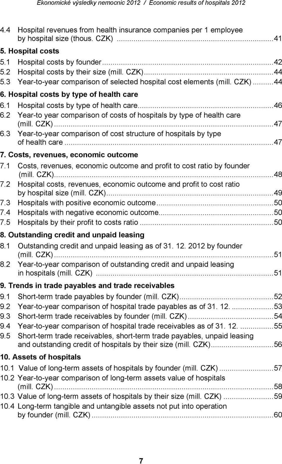 2 Year-to year comparison of costs of hospitals by type of health care (mill. CZK)...47 6.3 Year-to-year comparison of cost structure of hospitals by type of health care...47 7.