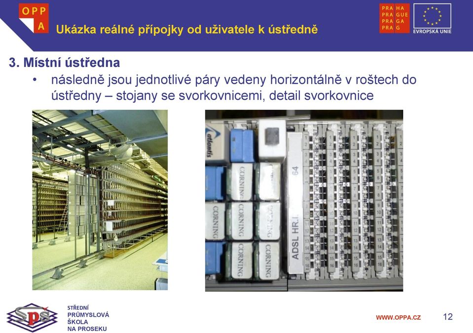 páry vedeny horizontálně v roštech do ústředny