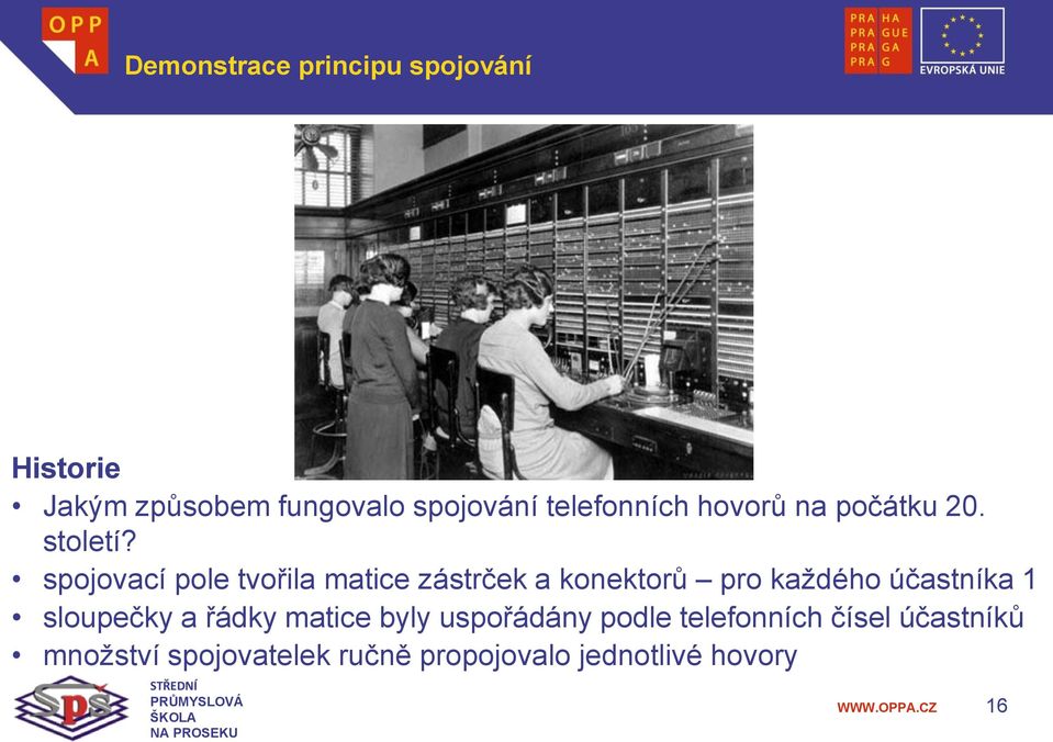 spojovací pole tvořila matice zástrček a konektorů pro každého účastníka 1