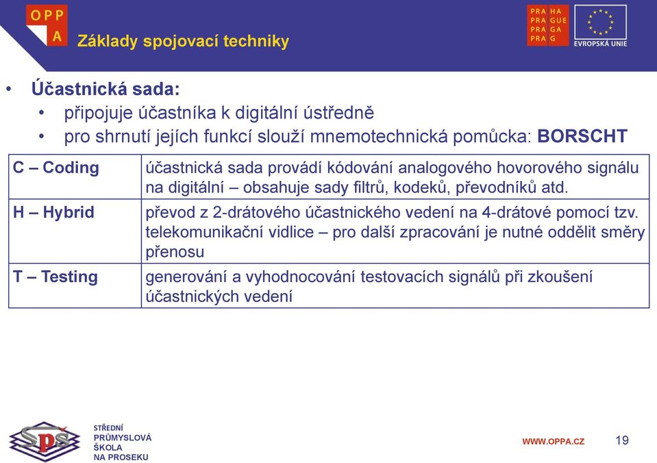 digitální obsahuje sady filtrů, kodeků, převodníků atd. převod z 2-drátového účastnického vedení na 4-drátové pomocí tzv.