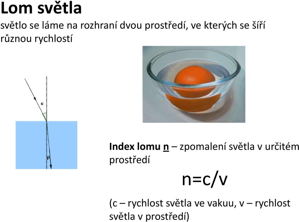 Index lomu n zpomalení světla v určitém prostředí