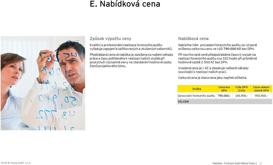 Nabídková cena NabízímeVám provedení forenzního auditu za výrazně sníženou celkovou cenu ve výši 790 000 Kč bez DPH.