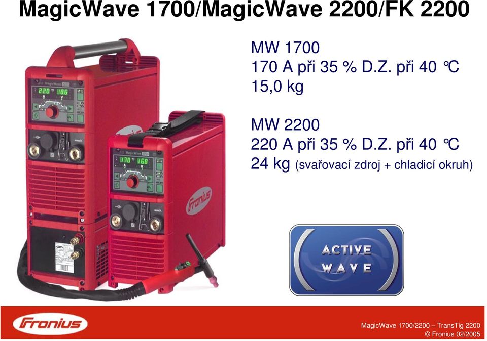 při 40 C 15,0 kg MW 2200 220 A při 35 %
