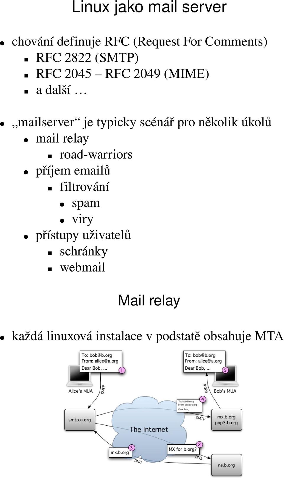 několik úkolů mail relay road warriors příjem emailů filtrování spam viry