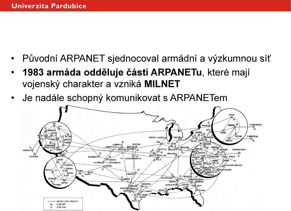 ARPANETu, které mají vojenský charakter a