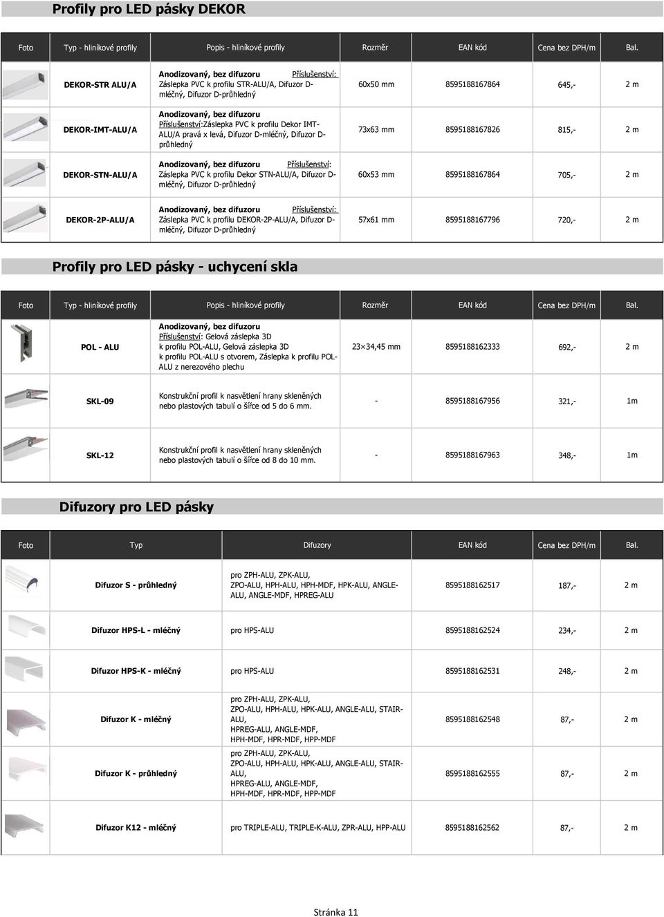 STN-ALU/A, Difuzor D- 60x53 mm 85958867864 705,- mléčný, Difuzor D-průhledný Příslušenství: DEKOR-2P-ALU/A DEKOR-2P-ALU/A, Difuzor D- 57x6 mm 85958867796 720,- mléčný, Difuzor D-průhledný Profily pro