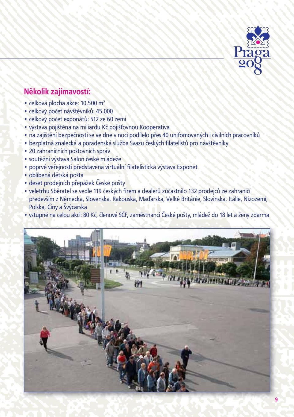 bezplatná znalecká a poradenská služba Svazu českých filatelistů pro návštěvníky 20 zahraničních poštovních správ soutěžní výstava Salon české mládeže poprvé veřejnosti představena virtuální