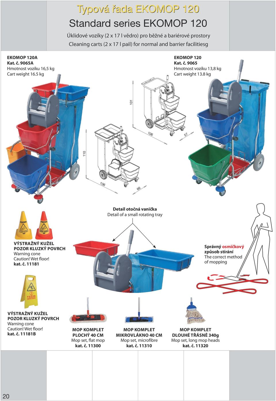 8 kg 101 106 57 110 106 66 Detail otočná vanička Detail of a small rotating tray Výstražný kužel Pozor kluzký povrch Warning cone Caution! Wet floor! kat. č.