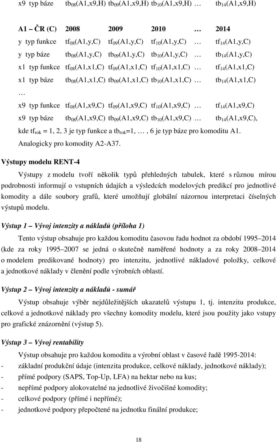 tf 8 (A1,x9,C) tf 9 (A1,x9,C) tf 1 (A1,x9,C) tf 14 (A1,x9,C) x9 typ báze tb 8 (A1,x9,C) tb 9 (A1,x9,C) tb 1 (A1,x9,C) tb 14 (A1,x9,C), kde tf rok = 1, 2, 3 je typ funkce a tb rok =1,, 6 je typ báze