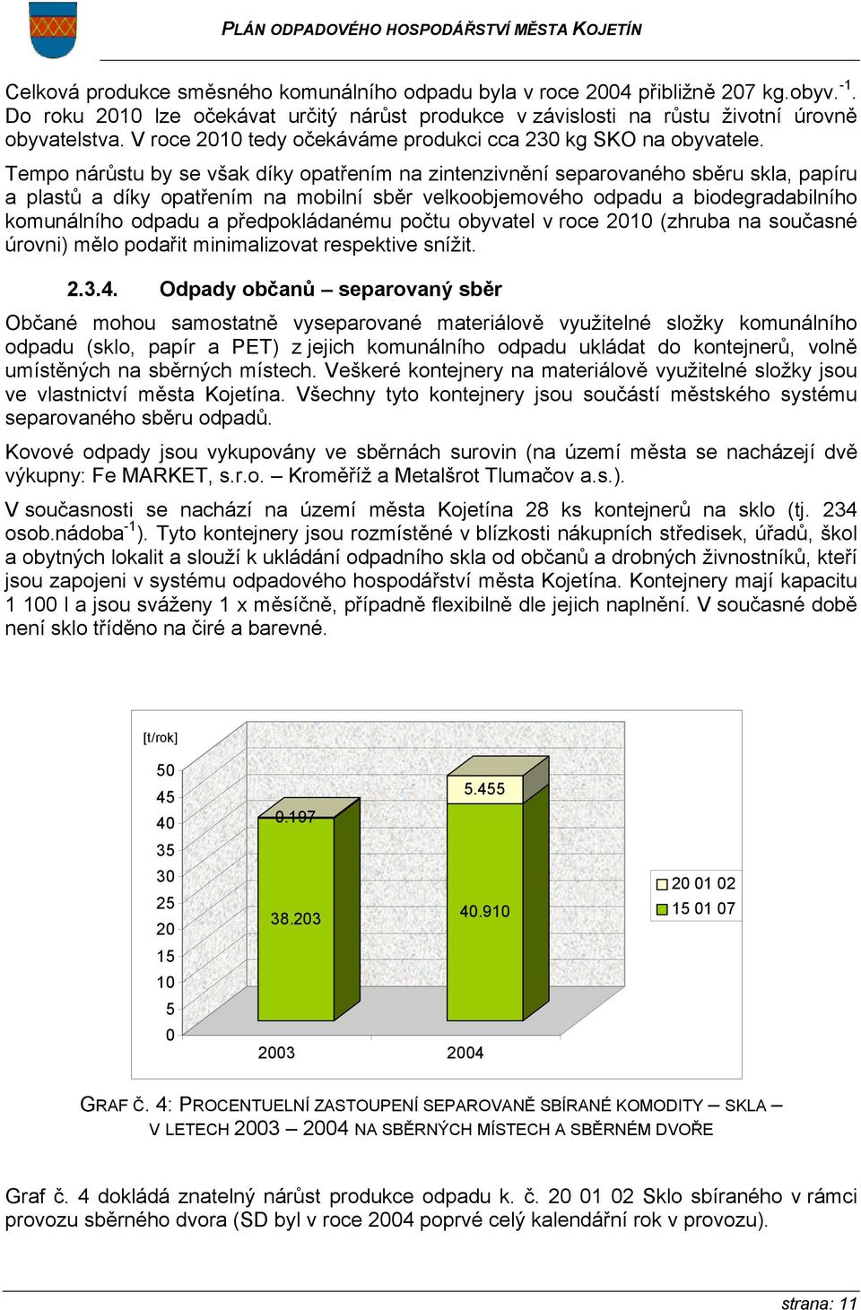 Tempo nárůstu by se však díky opatřením na zintenzivnění separovaného sběru skla, papíru a plastů a díky opatřením na mobilní sběr velkoobjemového odpadu a biodegradabilního komunálního odpadu a