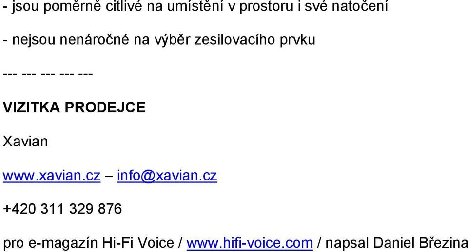 VIZITKA PRODEJCE Xavian www.xavian.cz info@xavian.