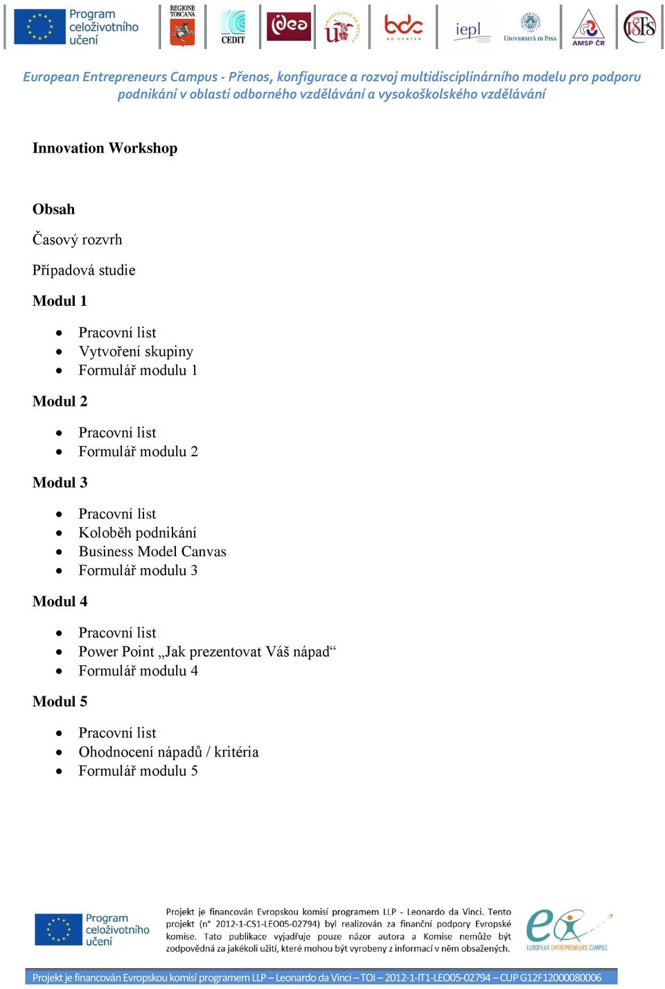 podnikání Business Model Canvas Formulář modulu 3 Modul 4 Pracovní list Power Point Jak