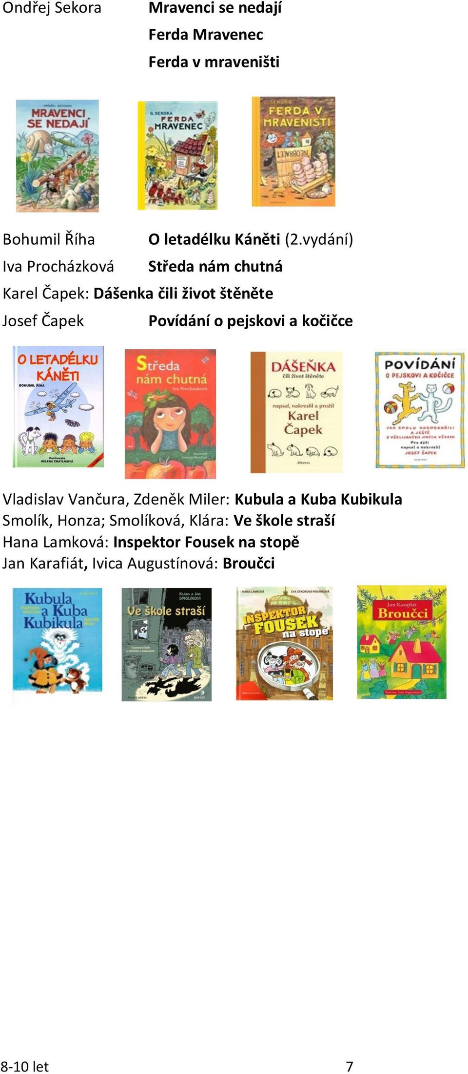 pejskovi a kočičce Vladislav Vančura, Zdeněk Miler: Kubula a Kuba Kubikula Smolík, Honza; Smolíková,
