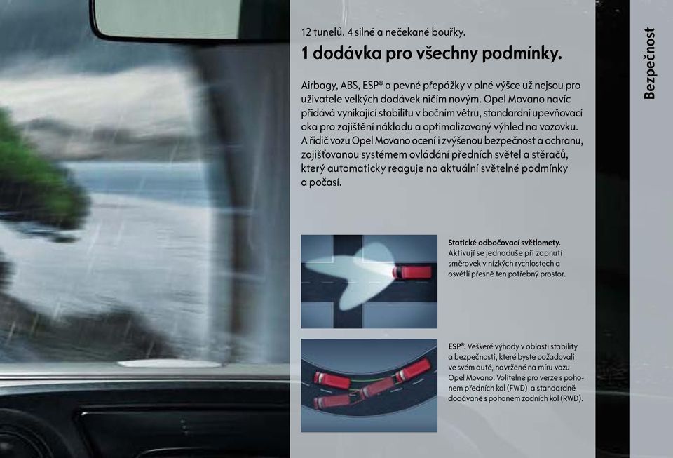 A řidič vozu Opel Movano ocení i zvýšenou bezpečnost a ochranu, zajišťovanou systémem ovládání předních světel a stěračů, který automaticky reaguje na aktuální světelné podmínky a počasí.
