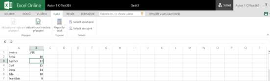 5.8 Řazení Řazení je jedním ze základních způsobů, jak uspořádat data v Excelu. Například tuto tabulku bychom mohli seřadit podle věku jednotlivých dětí od nejmladšího.