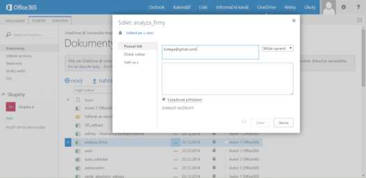 Obrázek 98 - Sdílení ve OneDrive Kolegovi se pak dokument objeví v kolegových OneDrive složce a může na všech dokumentech, které v ní jsou, pracovat společně s Terezou.