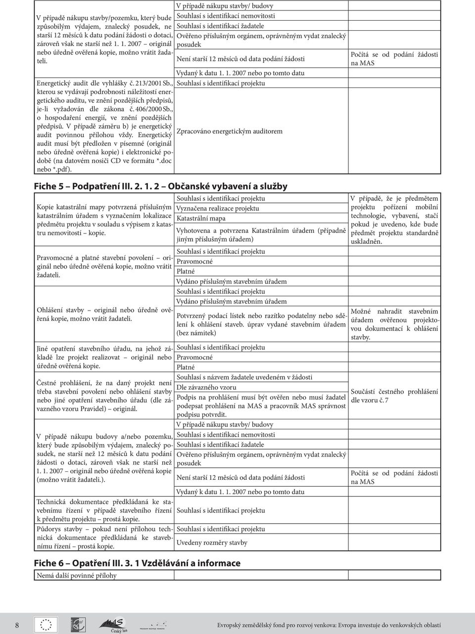 žádosti Vydaný k datu 1. 1. 2007 nebo po tomto datu Energetický audit dle vyhlášky č. 213/2001 Sb.