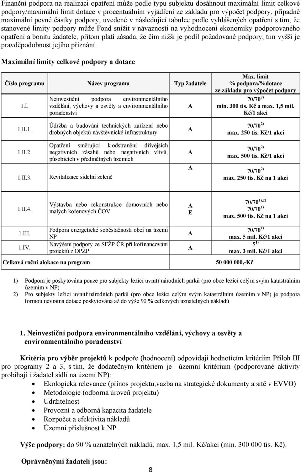 opatření a bonitu žadatele, přitom platí zásada, že čím nižší je podíl požadované podpory, tím vyšší je pravděpodobnost jejího přiznání.