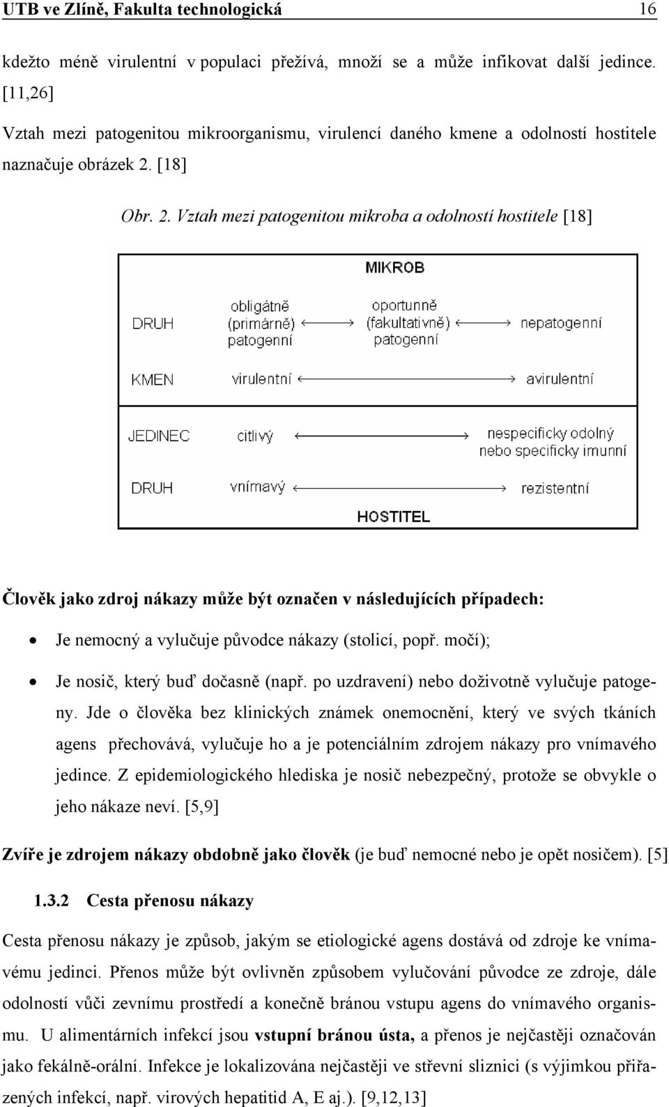 [18] Obr. 2. Vztah mezi patogenitou mikroba a odolností hostitele [18] Člověk jako zdroj nákazy může být označen v následujících případech: Je nemocný a vylučuje původce nákazy (stolicí, popř.