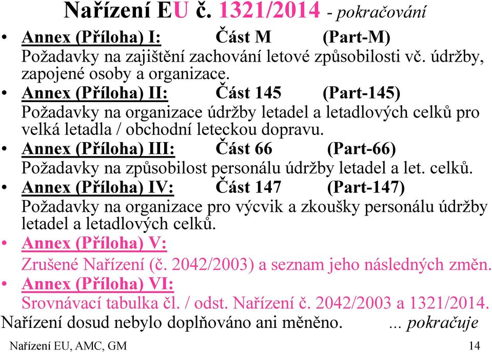 Annex (Příloha) III: Část 66 (Part-66) Požadavky na způsobilost personálu údržby letadel a let. celků.