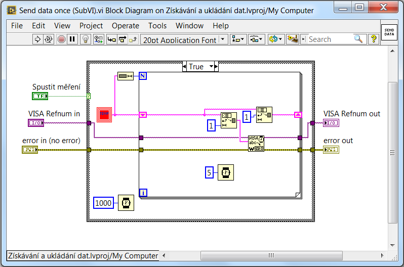 Str. 6 Ústav výrobních strojů, systémů a robotiky Terminál je branou, přes kterou prochází data mezi čelním panelem a blokovým diagramem, resp. mezi uzlem a blokovým diagramem.