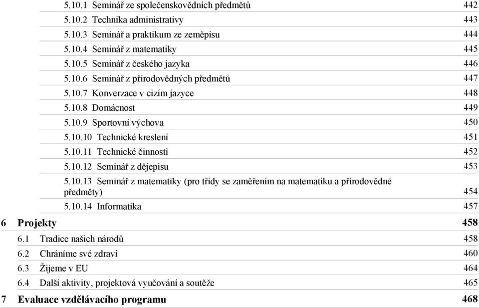 10.12 Seminář z dějepisu 453 5.10.13 Seminář z matematiky (pro třídy se zaměřením na matematiku a přírodovědné předměty) 454 5.10.14 Informatika 457 Projekty 458 6.1 6.2 6.3 6.
