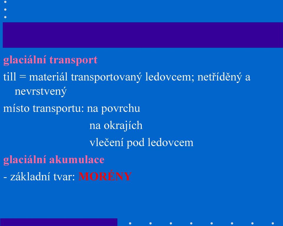 místo transportu: na povrchu glaciální