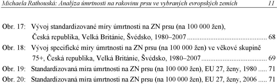 18: Vývoj specifické míry úmrtnosti na ZN prsu (na 100 000 žen) ve věkové skupině 75+, Česká republika, Velká Británie, Švédsko, 1980 2007.