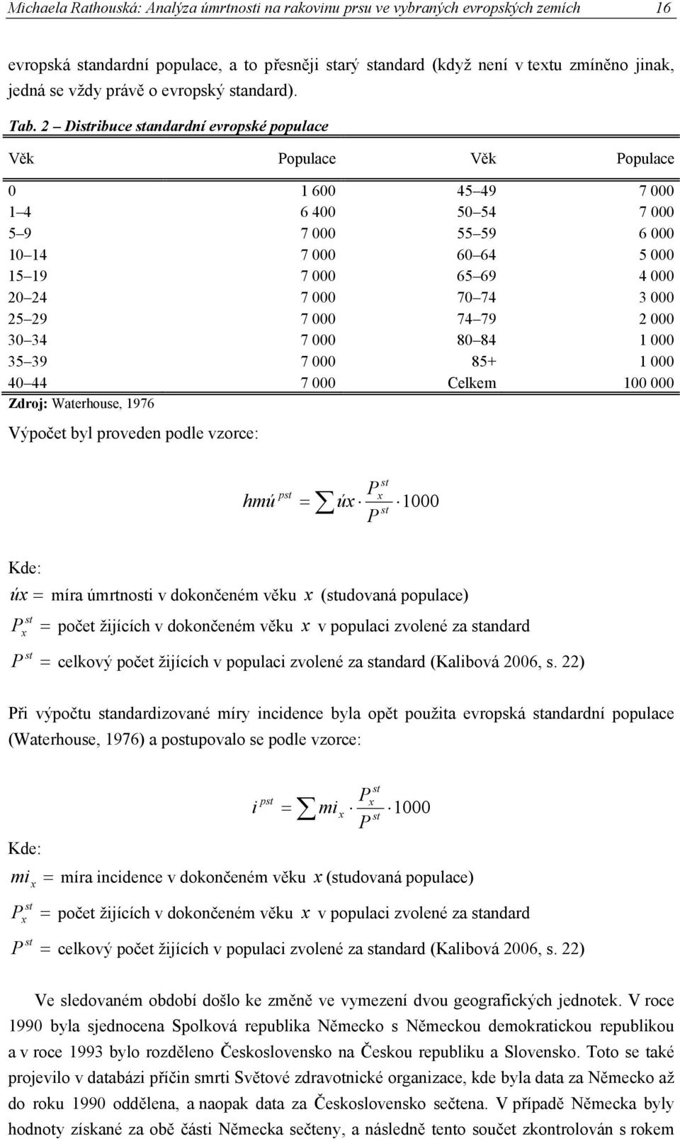 2 Distribuce standardní evropské populace Věk Populace Věk Populace 0 1 600 45 49 7 000 1 4 6 400 50 54 7 000 5 9 7 000 55 59 6 000 10 14 7 000 60 64 5 000 15 19 7 000 65 69 4 000 20 24 7 000 70 74 3