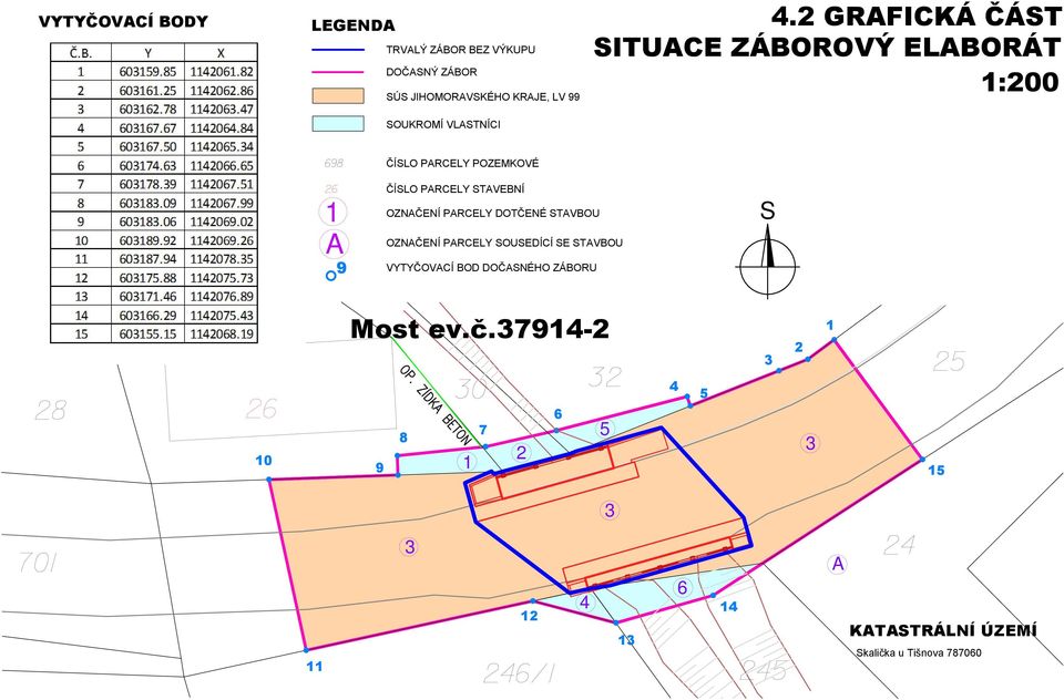 2 GRAFICKÁ ČÁST SITUACE :200 ČÍSLO PARCELY POZEMKOVÉ A 9 ČÍSLO PARCELY STAVEBNÍ OZNAČENÍ PARCELY