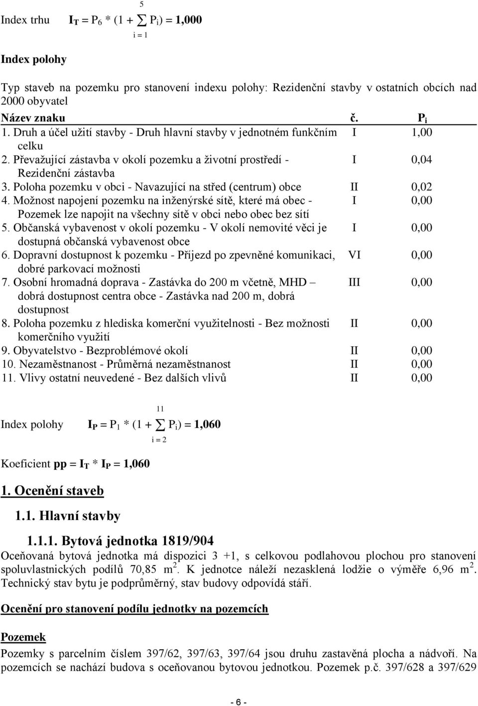 Poloha pozemku v obci - Navazující na střed (centrum) obce II 0,02 4.