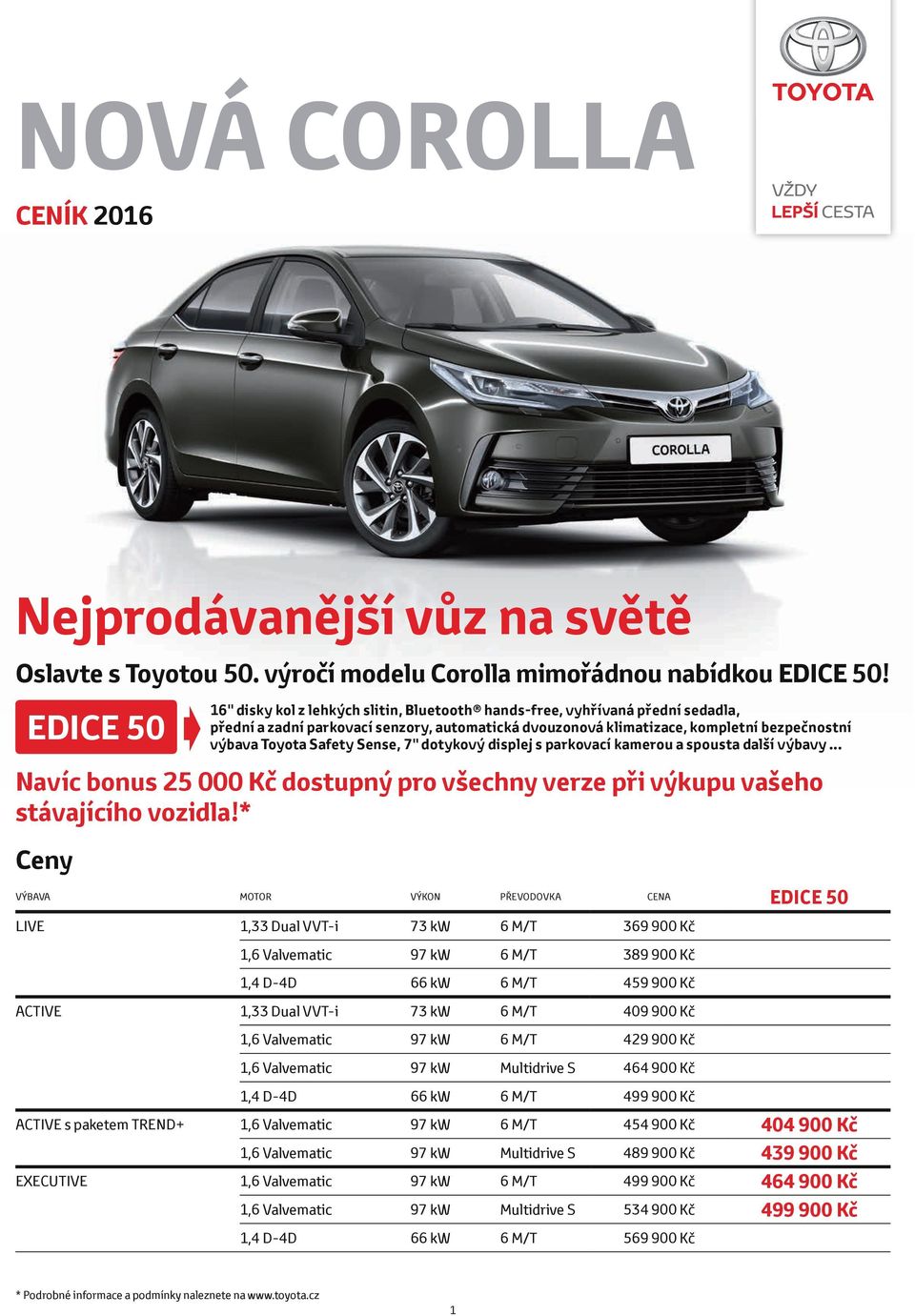 Toyota Safety Sense, 7" dotykový displej s parkovací kamerou a spousta další výbavy... Navíc bonus 25 000 Kč dostupný pro všechny verze při výkupu vašeho stávajícího vozidla!