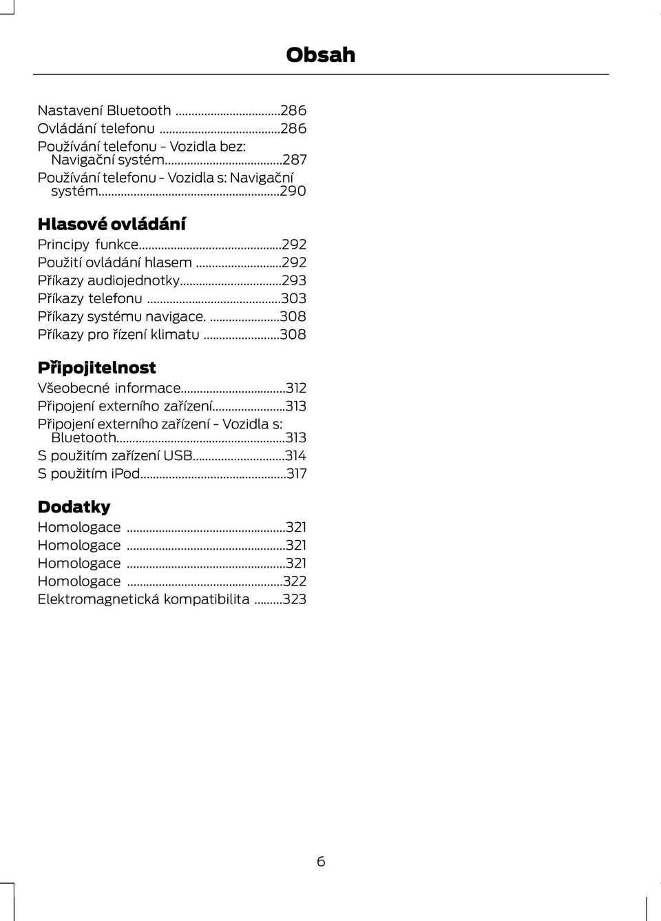 ...308 Příkazy pro řízení klimatu...308 Připojitelnost Všeobecné informace...312 Připojení externího zařízení.
