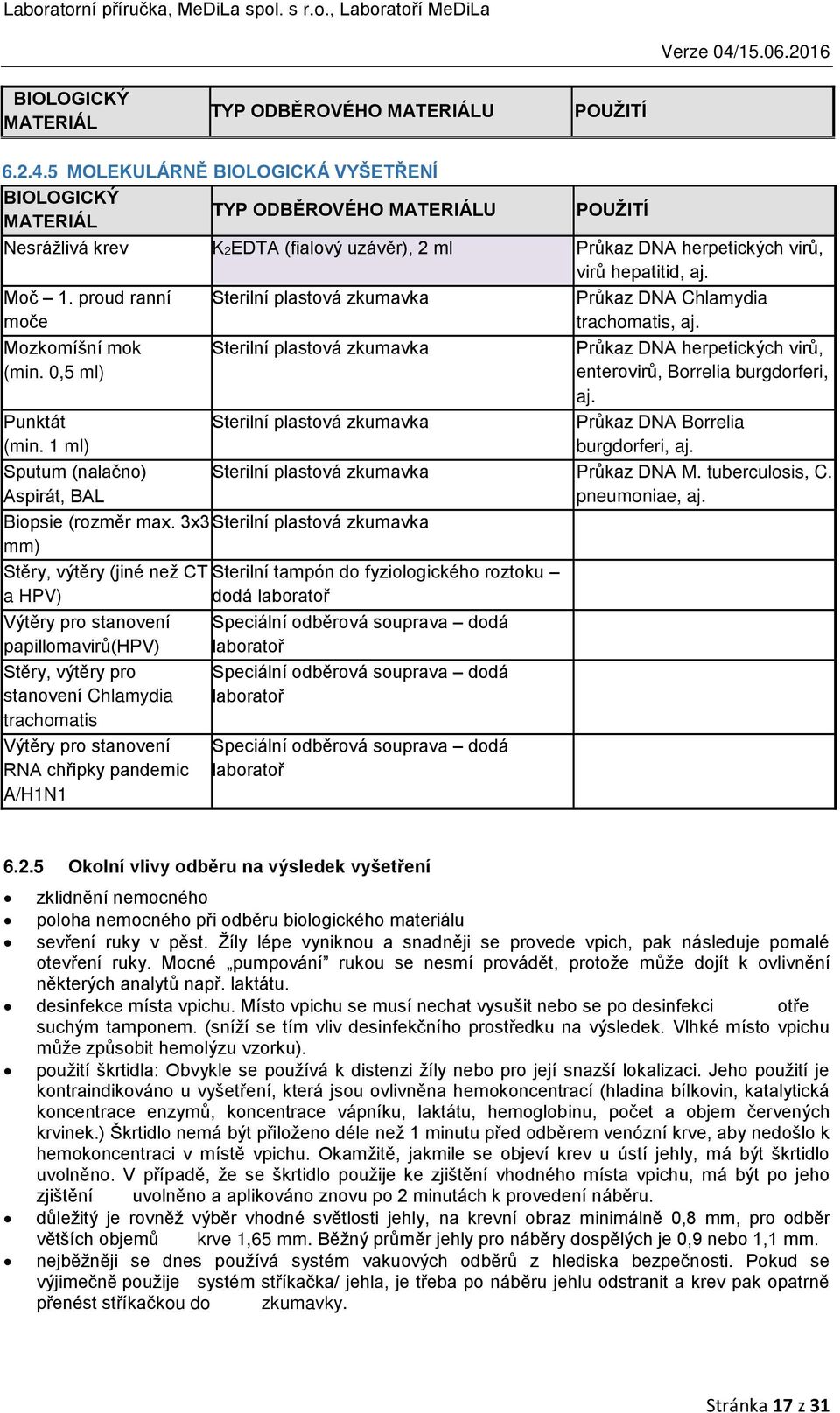 proud ranní moče Sterilní plastová zkumavka Průkaz DNA Chlamydia trachomatis, aj. Mozkomíšní mok (min. 0,5 ml) Punktát (min.