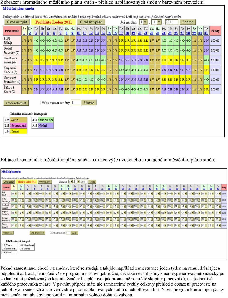 atd., je možné vše v programu nastavit jak ručně, tak také nechat plány směn vygenerovat automaticky po zadání vámi požadovaných kritérií.