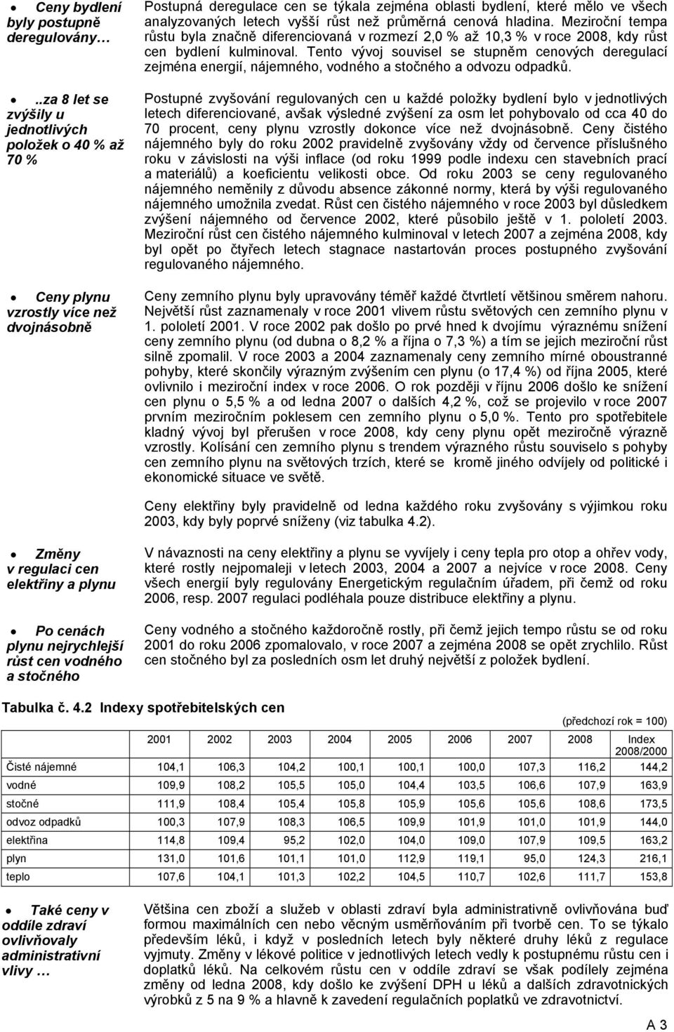 vyšší růst než průměrná cenová hladina. Meziroční tempa růstu byla značně diferenciovaná v rozmezí 2,0 až 10,3 v roce 2008, kdy růst cen bydlení kulminoval.