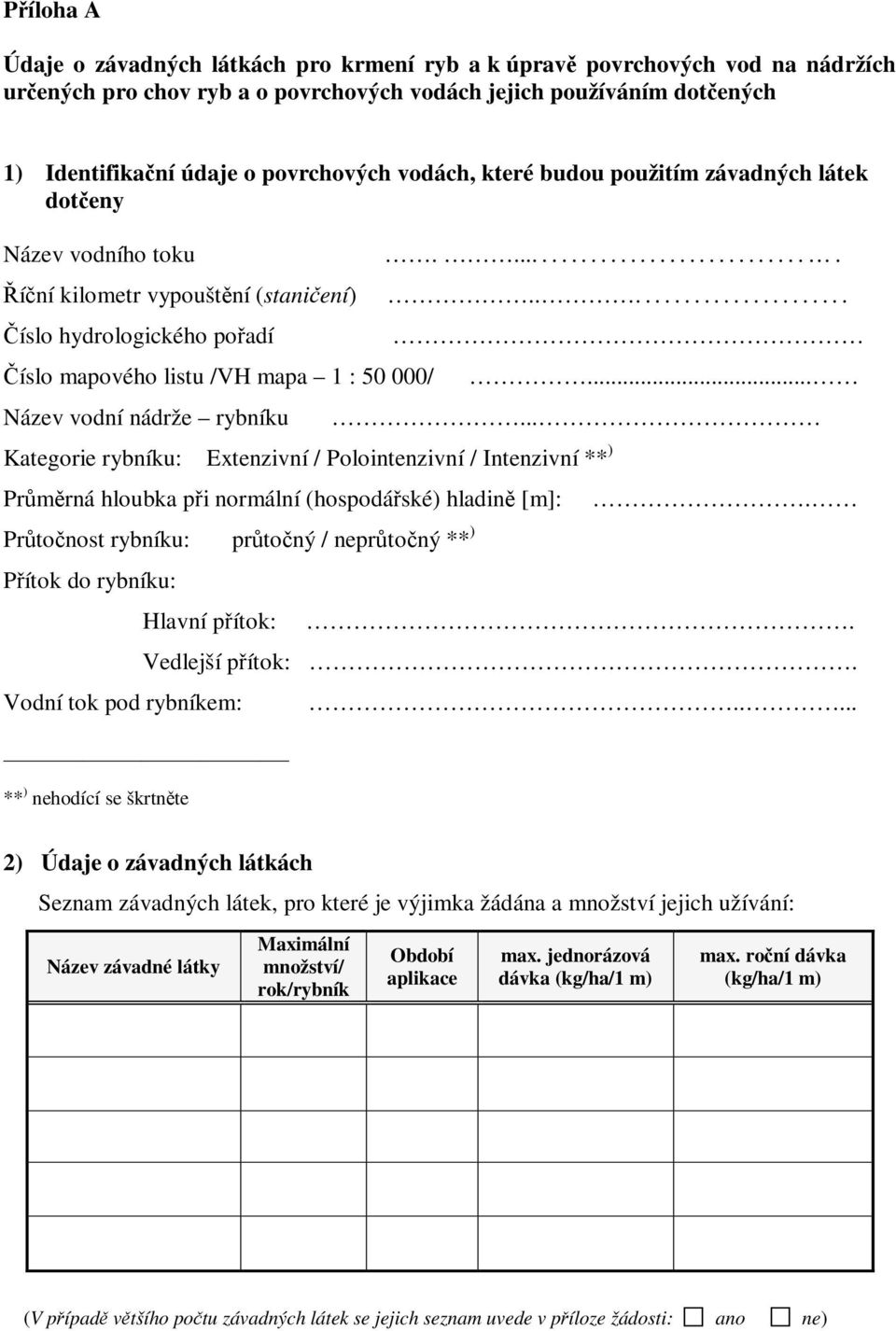 ....................... íslo hydrologického poadí íslo mapového listu /VH mapa 1 : 50 000/ Název vodní nádrže rybníku.