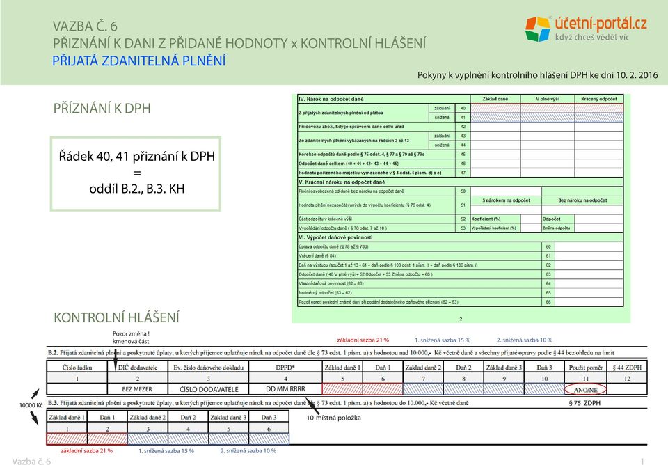 snížená sazba 15 % 2. snížená sazba 10 % BEZ MEZER ČÍSLO DODAVATELE DD.MM.