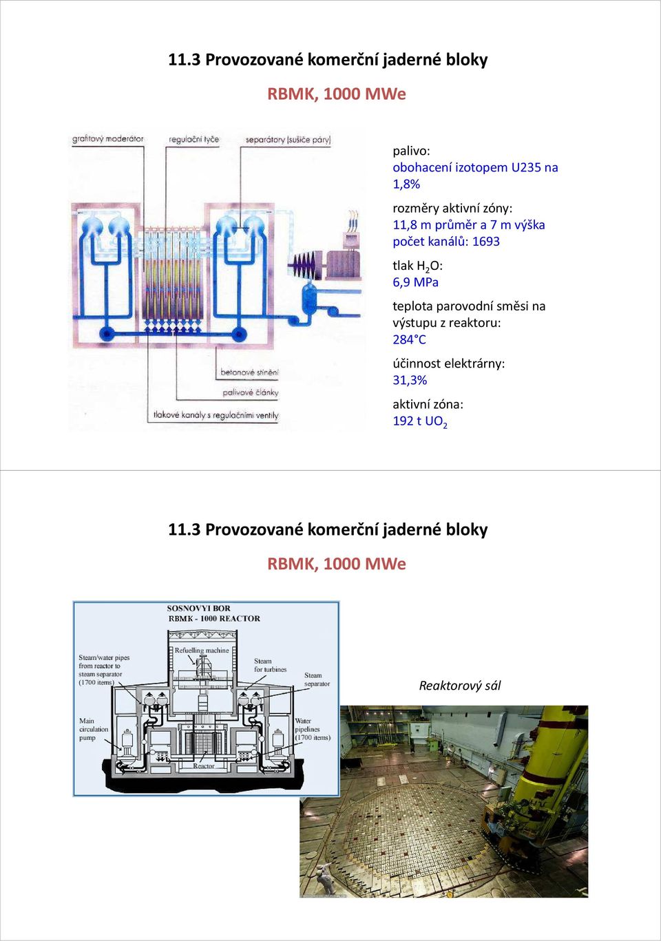 6,9 MPa teplota parovodní směsi na výstupu z reaktoru: 284 C účinnost elektrárny: 31,3%