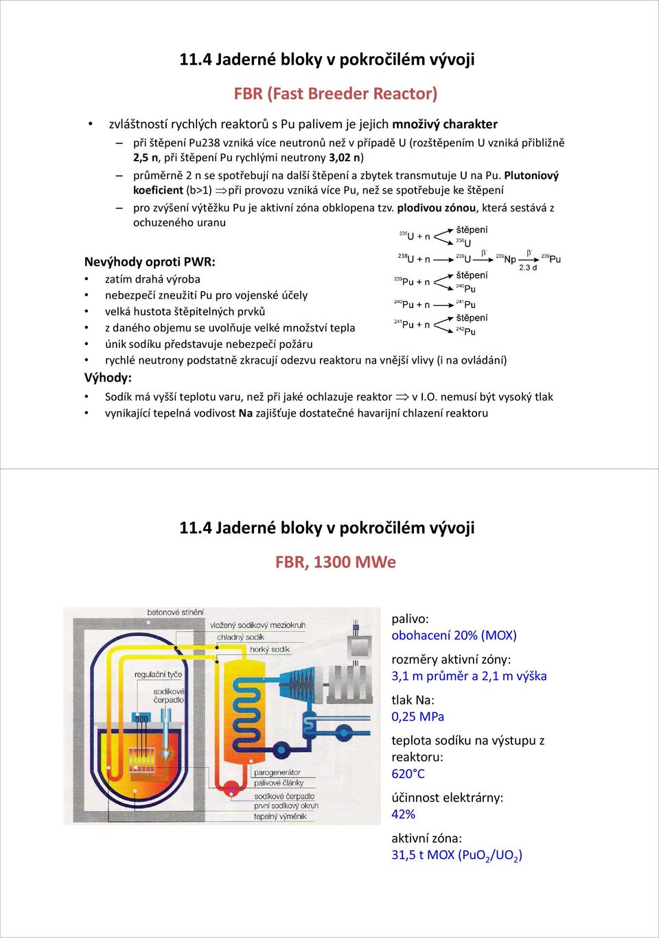 Plutoniový koeficient (b>1) při provozu vzniká více Pu, než se spotřebuje ke štěpení pro zvýšení výtěžku Pu je aktivní zóna obklopena tzv.