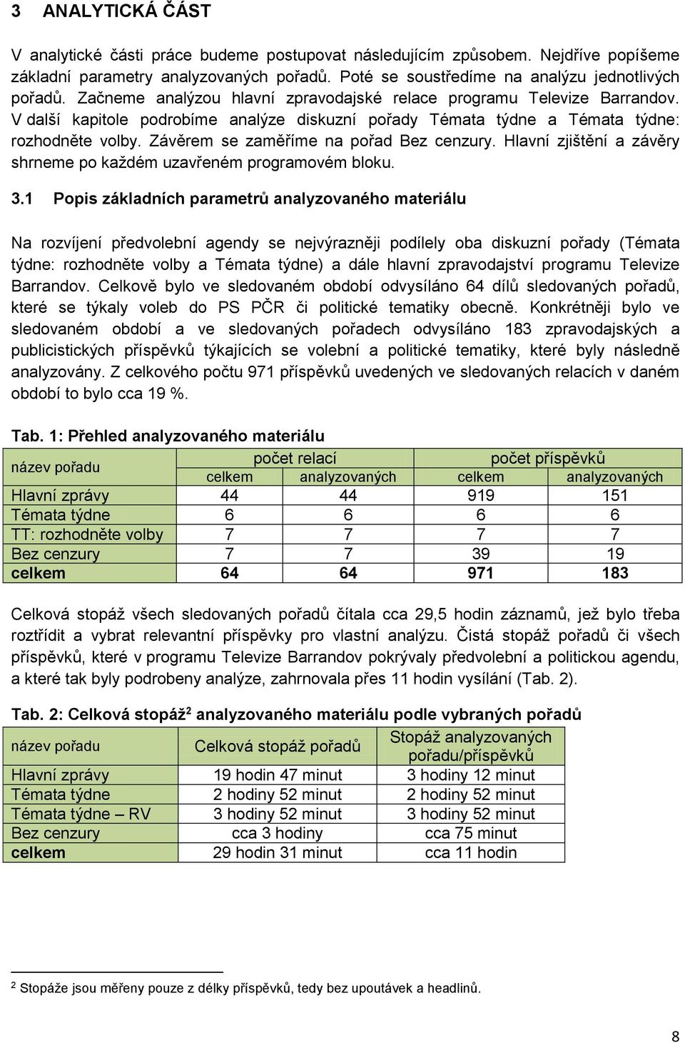 Závěrem se zaměříme na pořad Bez cenzury. Hlavní zjištění a závěry shrneme po každém uzavřeném programovém bloku. 3.